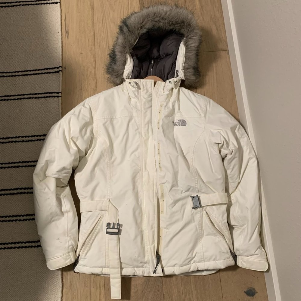 North Face White Skiing Jacket w/ Fur